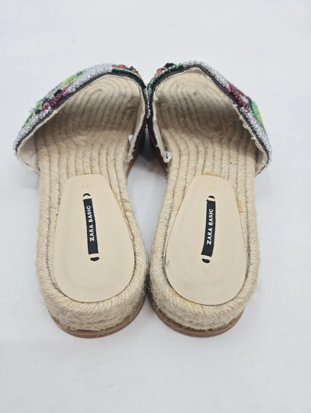 Zara Beaded Multicolor Slide Sandals Espadrille Woven Sole - Picture 8 of 14